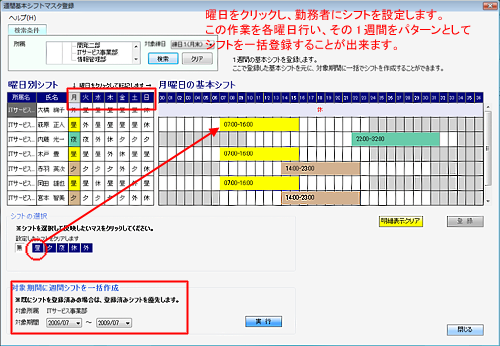 週間基本シフトマスタ登録画面
